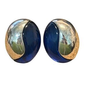 Givenchy Silver-tone & Blue Resin Oval Clip-back Earrings, Vintage